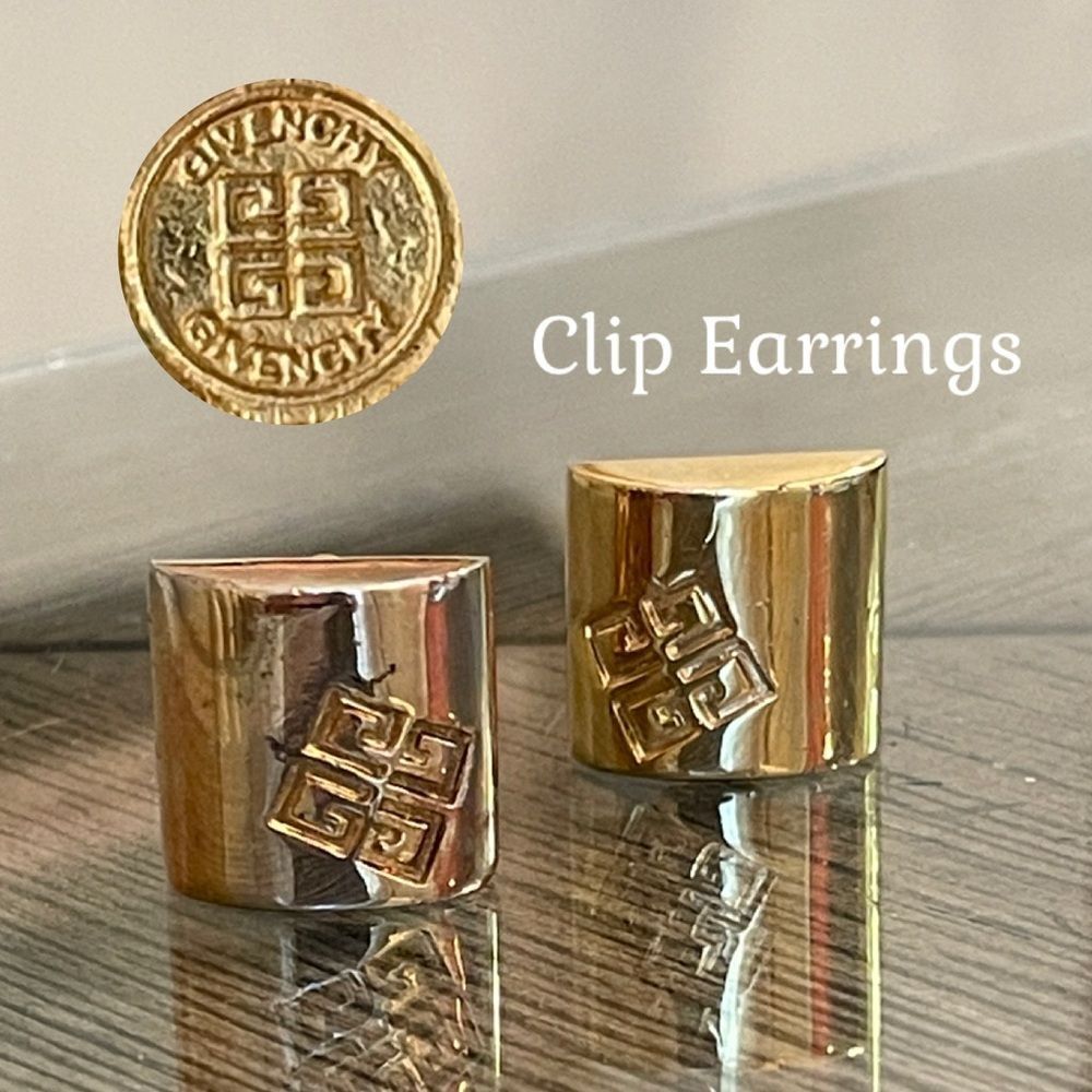 Vintage GivenchyβGold-tone Logo Geometric Clip Earrings